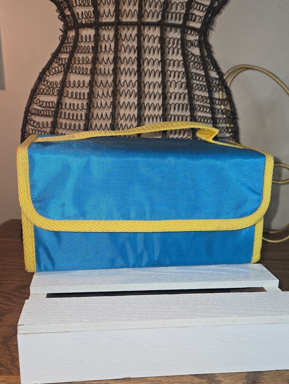 Blue and Yellow Women's Handheld Organizer Bag